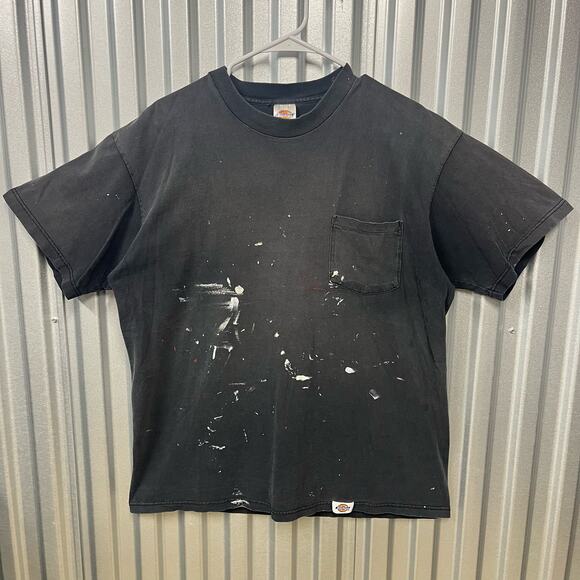 VTG 90's Dickies Black Faded Painted Pocket T Shirt Made in USA SZ XL - Picture 1 of 5